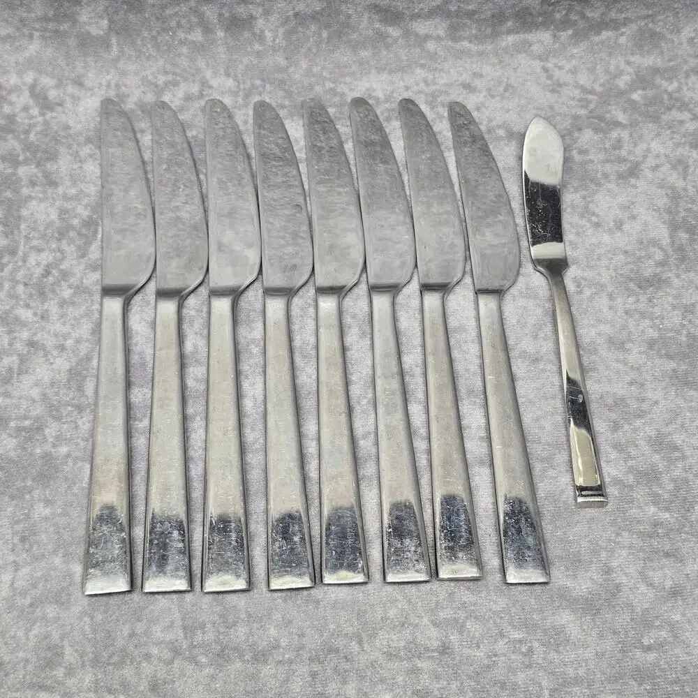 Dansk 18/10 Meridian Stainless Dinner Knifes Glossy Flat Tip Flatware Silverware